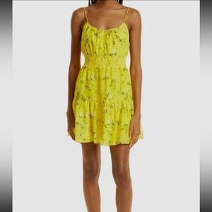 $395 Alice + Olivia Womens Yellow Smocked Waist Floral Cotton & Silk Dress Sz 10